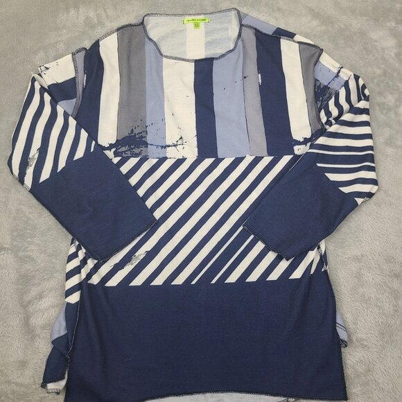 Trisha Tyler Abstract Blue‎ White Art to Wear Casual Boho Blouse Petite Medium - Picture 1 of 6